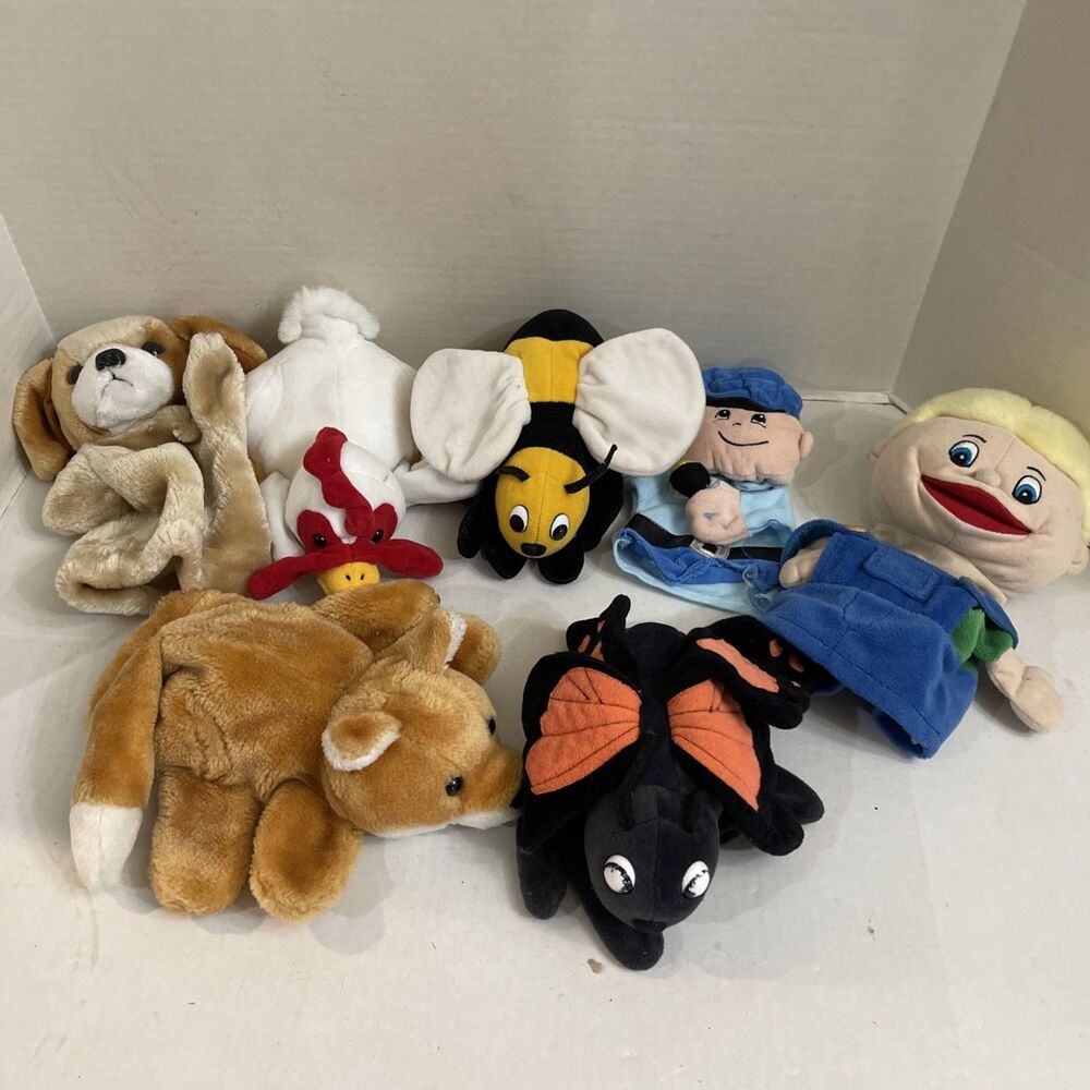Mixed Lot Of Hand Puppets 7 Total Dog Bees Chicken Fox And More